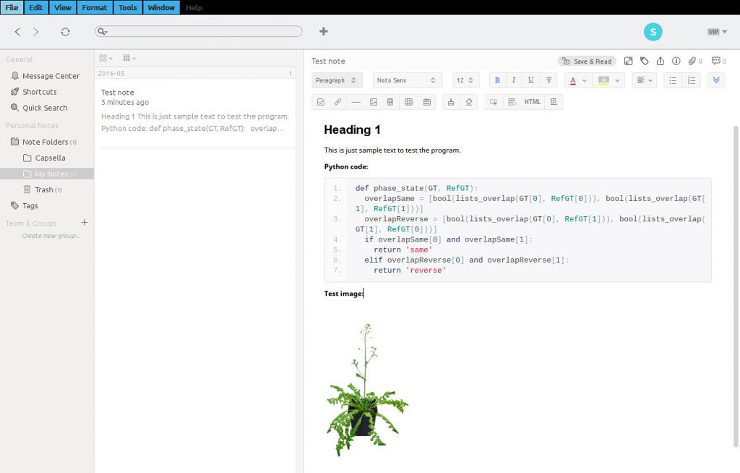 Screenshot of WizNote, a note-taking program