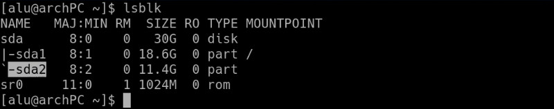 List available partitions with lsblk command