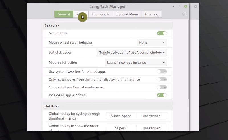 Screenshot of Icing Task Manager Settings