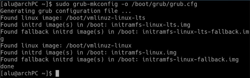 terminal Arch Linux configure GRUB