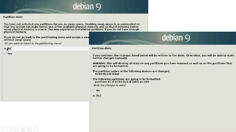 Debian 9 Installation Guide_home_partition_swap partition_write changes