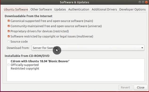 Ubuntu's Software & Updates window