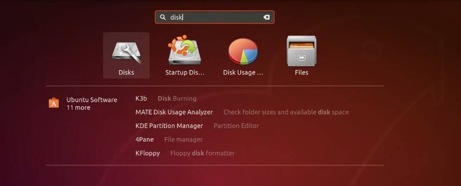Opening Disks applicatio from Ubuntu menu