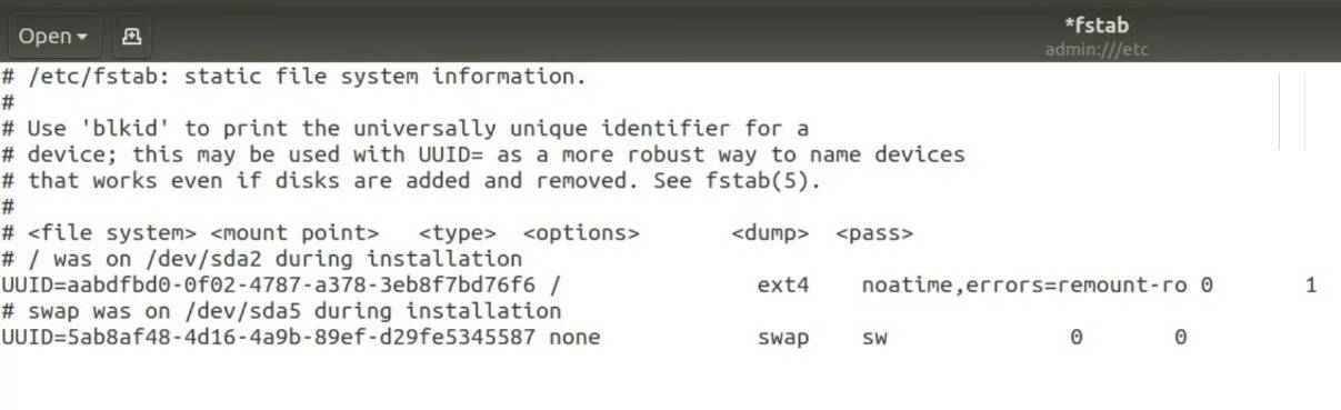 Adding noattime option in the fstab file