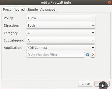 Adding a firewall rule for KDE Connect