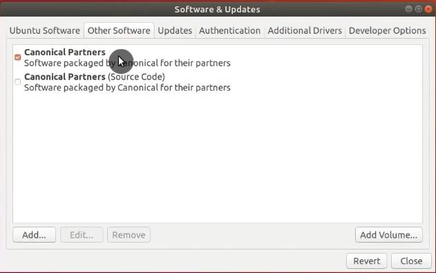 Activate Canonical Partners repository in Software & Updates