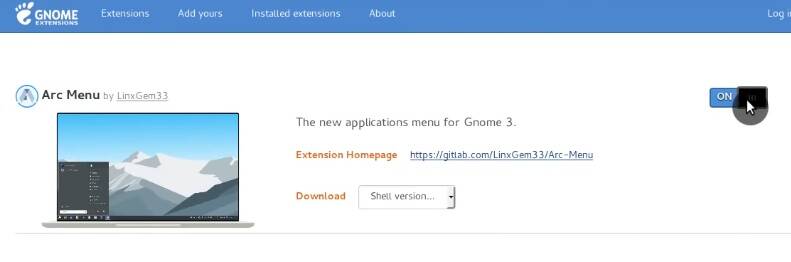 First step. Installing Arc menu GNOME extension