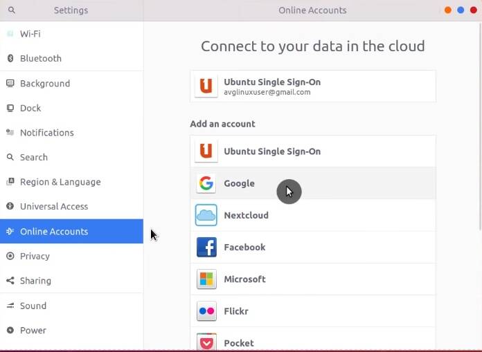 Adding a Google Account in Ubuntu