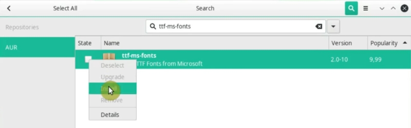 Marking ttf-ms-fonts for installation