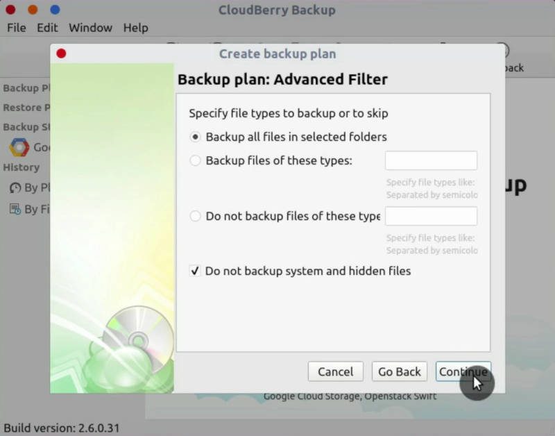 Cloudberry Backup filter