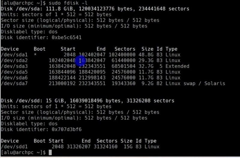 Check the new partition table with fdisk