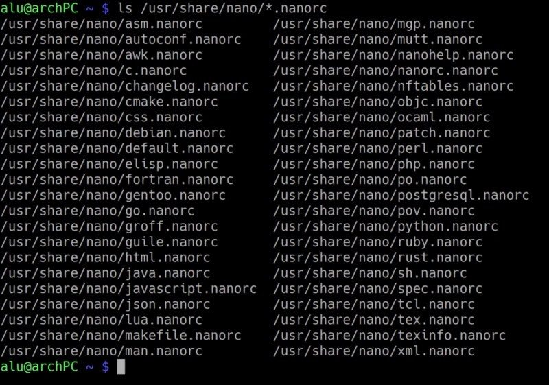 List of color scheme available for nano