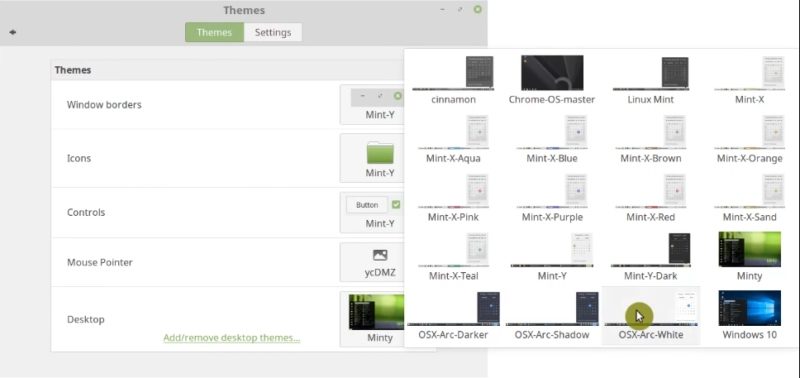 Two new Linux Mint themes installed