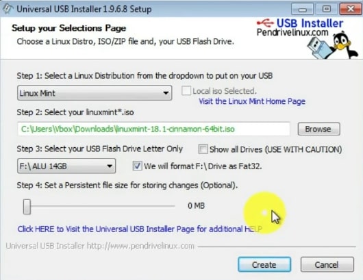 Creating the bootable USB with Universal USB Installer