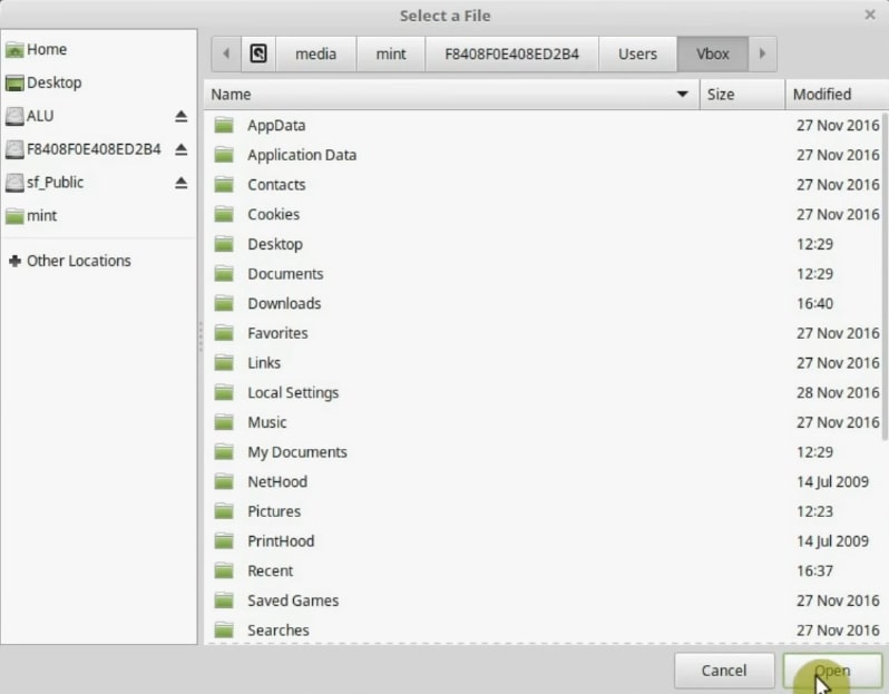 Select your windows user folder