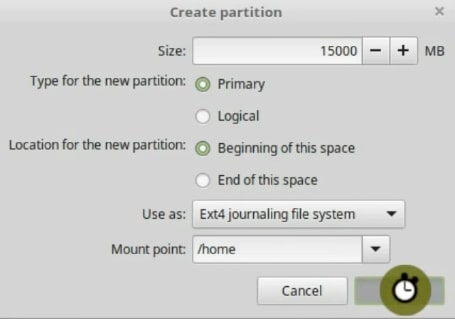 Defining the home partition