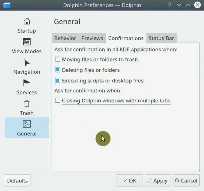 Confirmations tab on Dolphin preferences