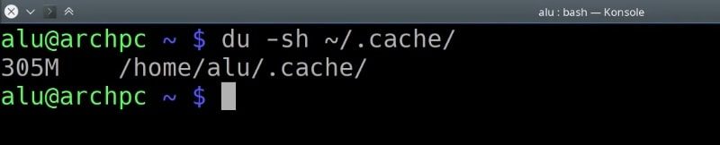 Show the cache folder size in the home directory