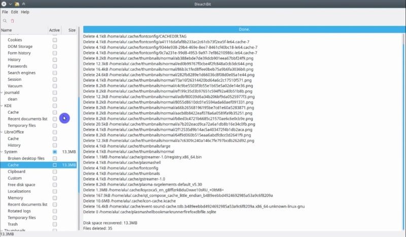 Cleaning the cache using Bleachbit