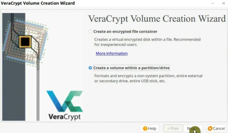 Create an encrypted partition in VeraCrypt