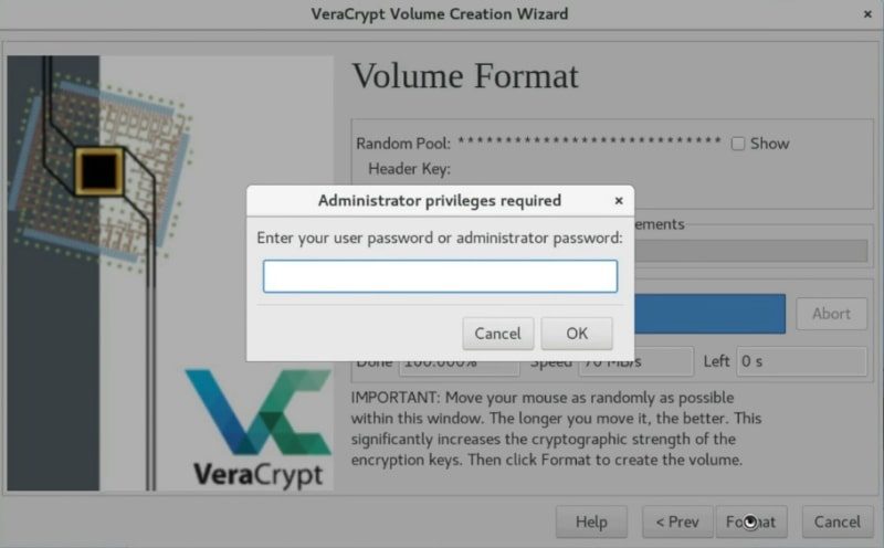 The administrator password may be required in Veracrypt