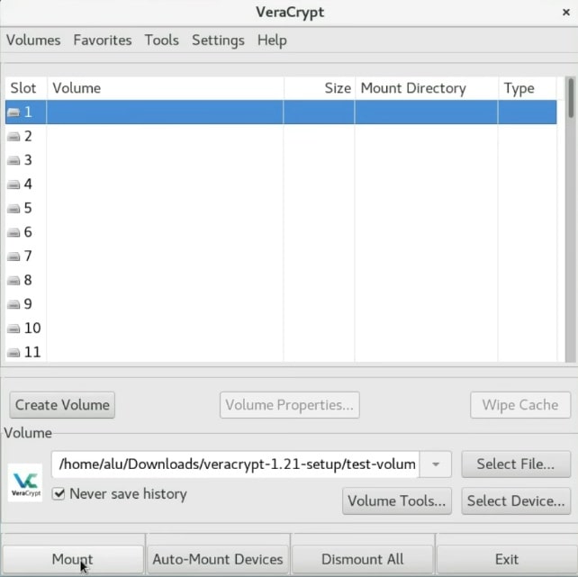 Mounting the Veracrypt volume