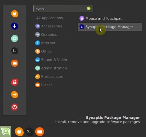 Open Synaptic package manager from Linux Mint menu