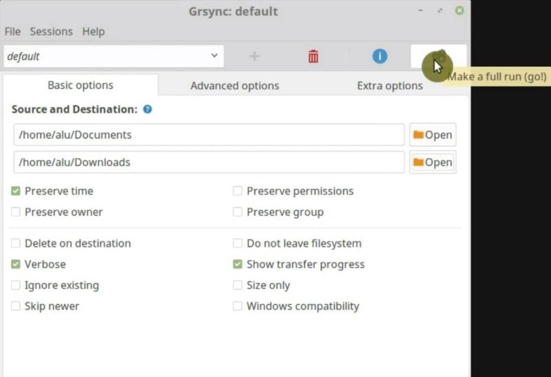 Making a Linux backup with graphical program Grsync