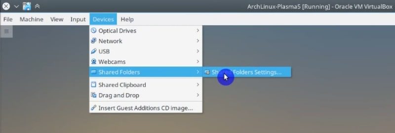 Access into the Shared folder settings in Virtualbox