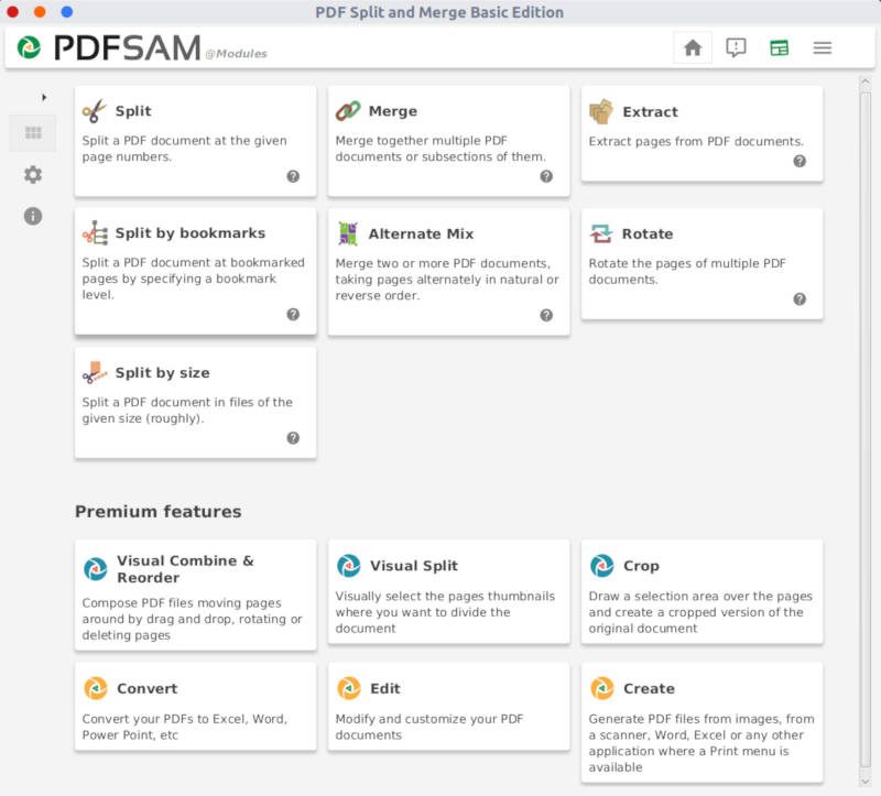 PDFsam main screen interface