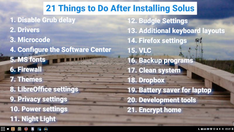 list of 21 things to do after installing Solus