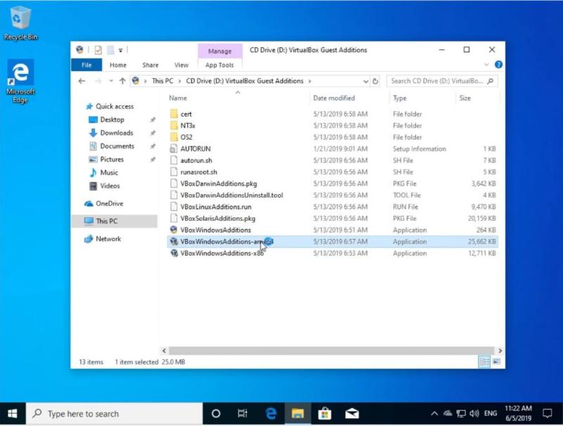 Install the VirtualBox guest additions in Windows 10