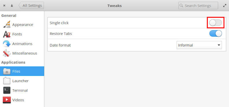 Disable single-click in elementary OS Tweaks