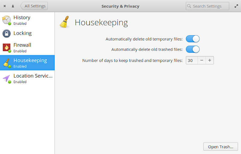 Housekeeping tab in Settings of elementary OS
