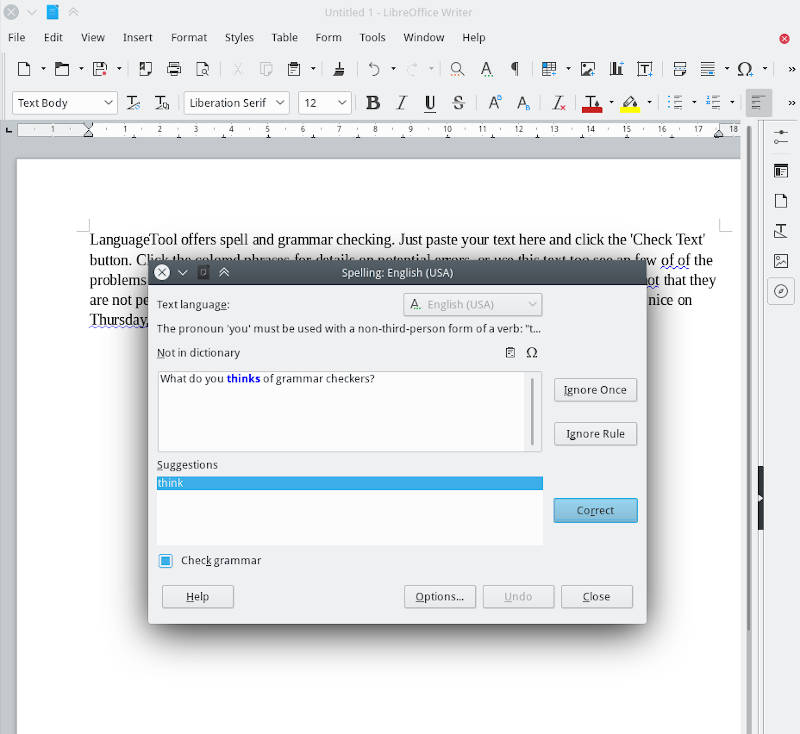 Spelling windows in LibreOffice