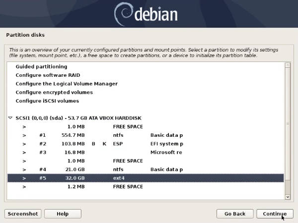 Manual partitioning in the Debian 10 installer