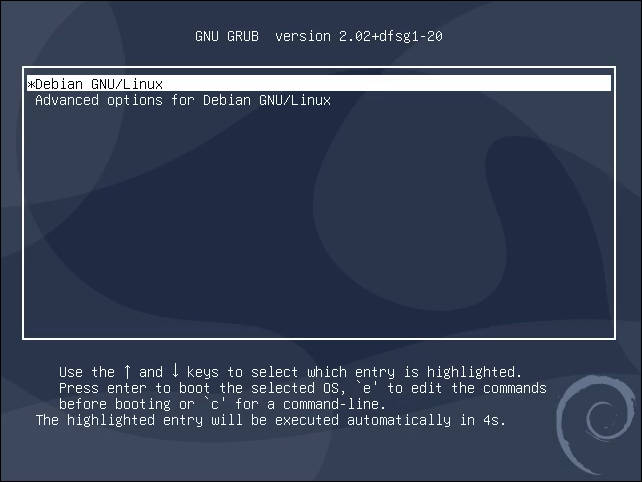 GRUB screen in Debian 10