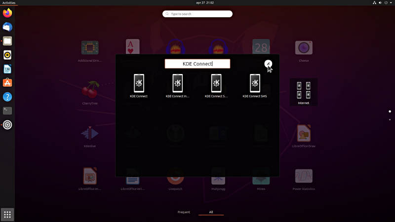 Ubuntu 20.04 group applications in the menu