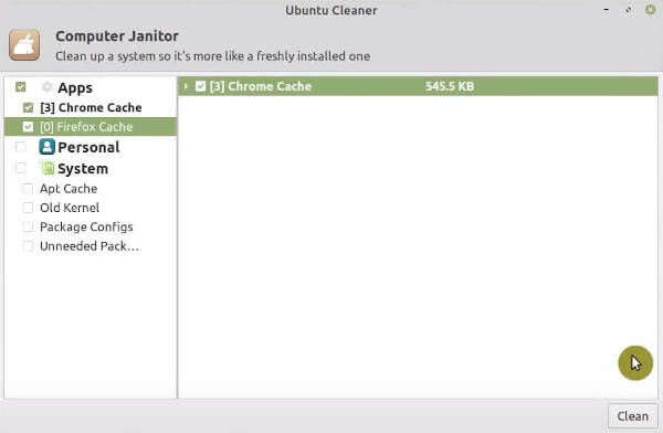 Ubuntu Cleaner browser cache removal on Linux Mint 20.