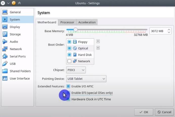 Enabling EFI partition for virtual machine in Oracle's VirtualBox