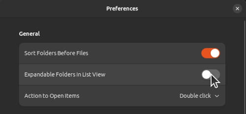 Enable the expandable folder view in Ubuntu 23.04