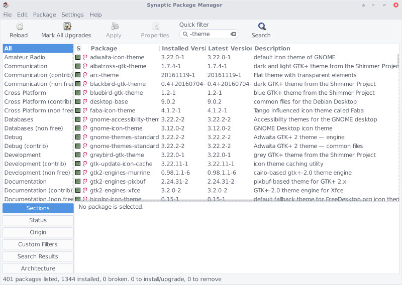 Xfce themes in the synaptic package manager