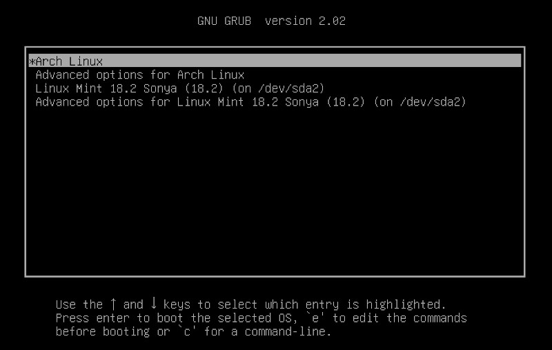 Dualboot GRUB menu