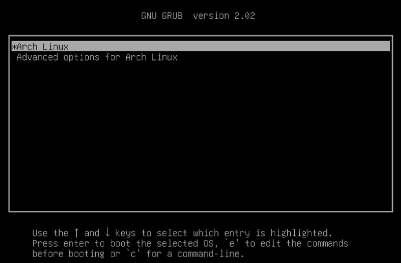 Arch Linux GRUB menu
