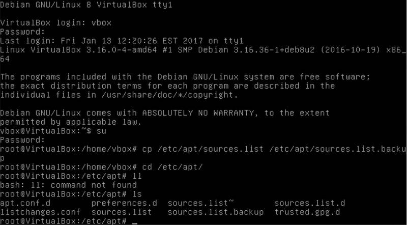 The command line interface of Debian
