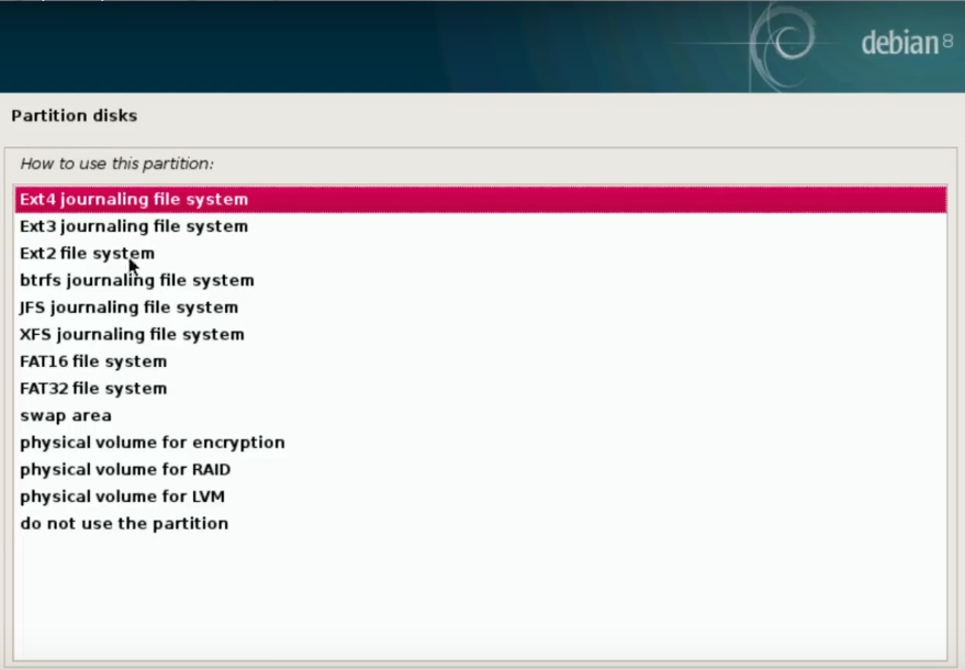 Install Debian Testing: choose ext4 file system