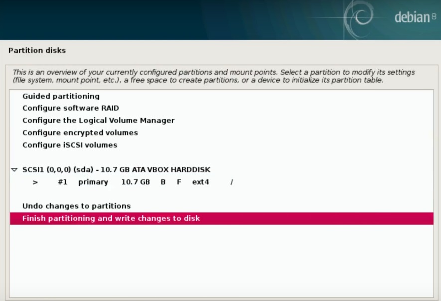 Finish partitioning and write changes to disk