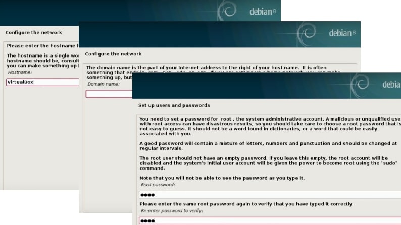 Install Debian Testing – Install Debian Testing: set hostname, configure the network and create a root password