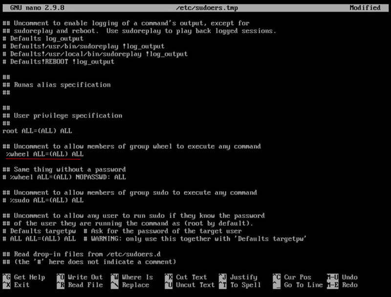 Arch Linux Installation: %wheel ALL=(ALL) ALL