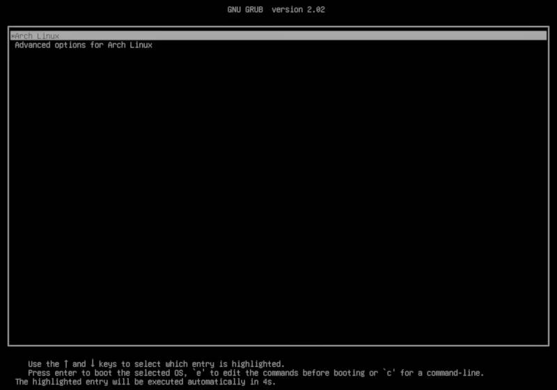 GRUB screen with Arch Linux